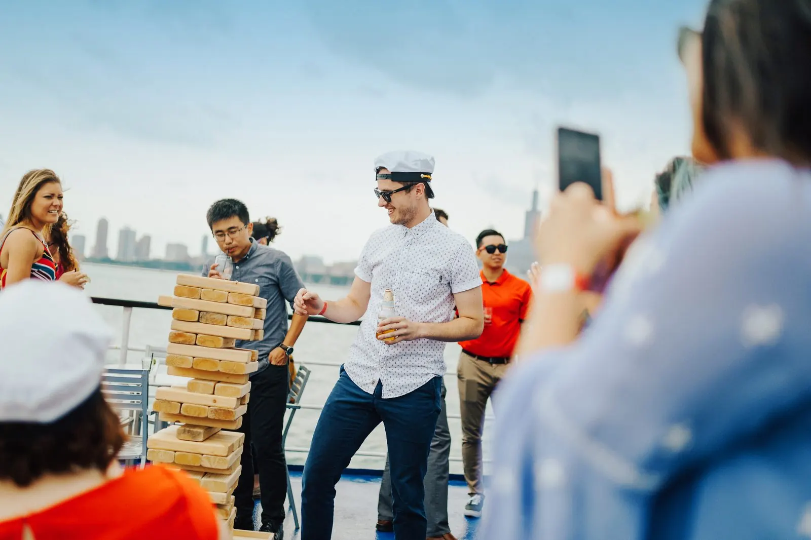 Creators filming content at a Chicago lakefront event